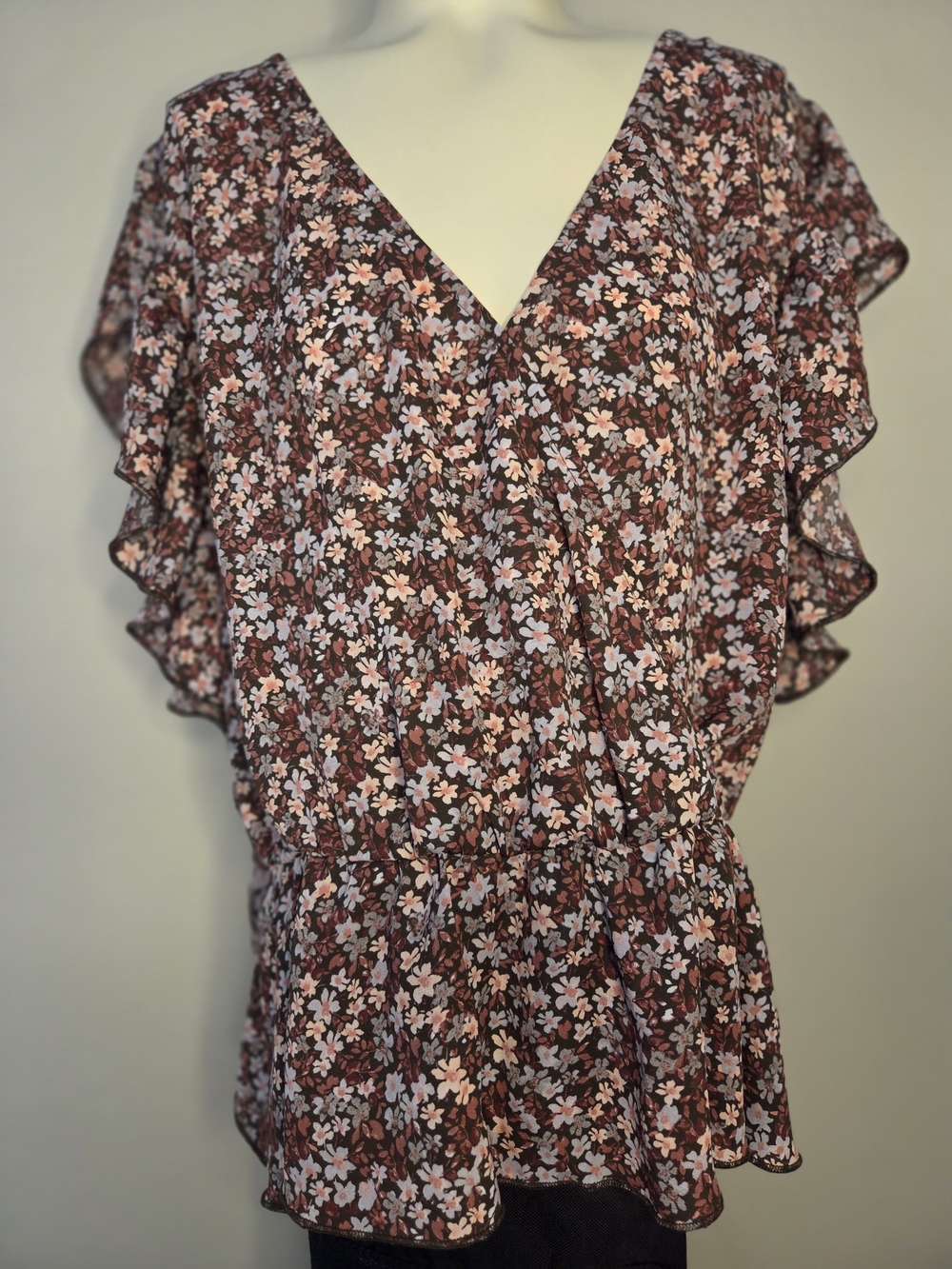 Maurices Floral Blouse in Pink and Brown Tones
